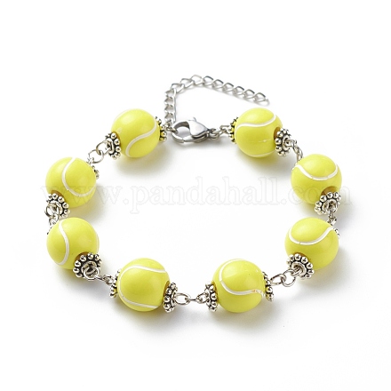 Bracelet de perles rondes en acrylique sur le thème du ballon de sport BJEW-JB08660-03-1
