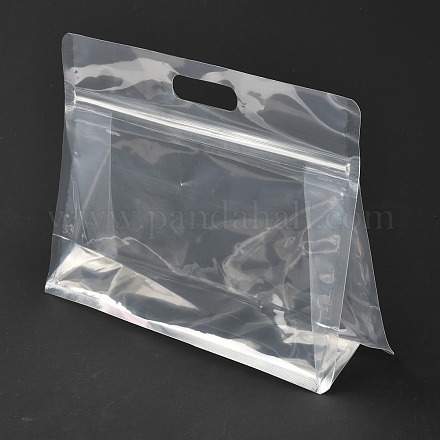 透明なプラスチック製のジップロックバッグ  プラスチック製のスタンドアップポーチ  再封可能なバッグ  ハンドル付き  透明  17x24x0.05cm OPP-L003-02A-1