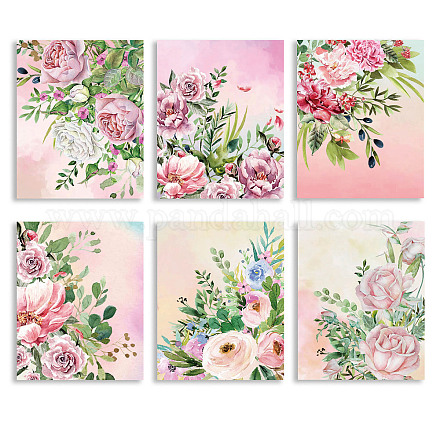 SUPERDANT 6 PCS Flowers Wall Art Prints Pink Rose Canvas Art Foliage Berries Painting Decorative Wall Art Pictures for Living Room Dining Room TV wall Decor 25x20cm (No Frame) AJEW-WH0173-054-1