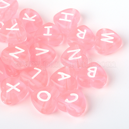 Perline di lettere con foro orizzontale a forma di cuore in acrilico trasparente X-TACR-Q101-01A-1