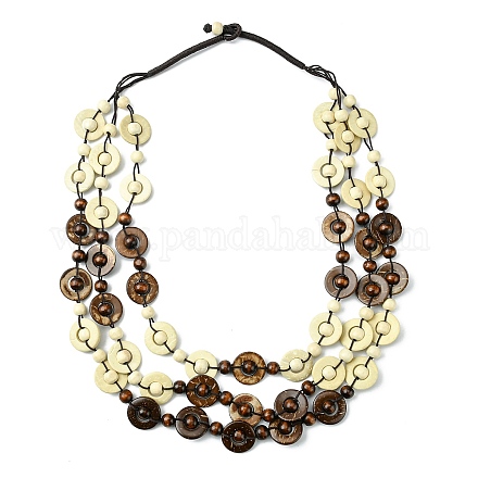 Gefärbte natürliche Kokosnuss flache runde Perlen 3-lagige Halsketten NJEW-A007-02A-1