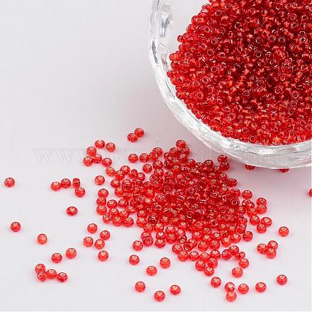 Perles de rocaille rondes en verre transparent rouge foncé de qualité 11/0 X-SEED-Q007-F38-1