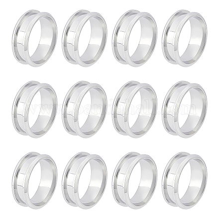 UNICRAFTALE 12pc Blank Core Ring Size 9 Stainless Steel Grooved Finger Ring Hypoallergenic Empty Ring Blanks for Inlay Ring Jewelry Wedding Band Making STAS-UN0038-94B-1