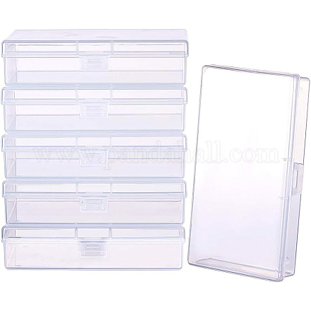 BENECREAT 6 Pack Rectangle Clear Plastic Bead Storage Containers Box Case with Flip-Up Lids for Small Items CON-BC0004-13-1
