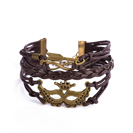 Casual Unisex Mask & Infinity Zinc Alloy and Leather Multi-strand Bracelets BJEW-BB16336-1