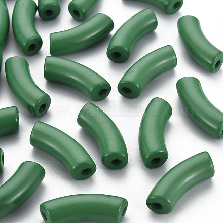 不透明なアクリルビーズ  カーブチューブ  濃い緑  36x13.5x11.5mm  穴：4mm  約148個/500g MACR-S372-001B-17-6333-1