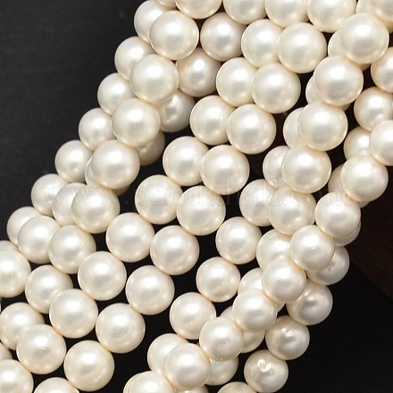 Round Shell Pearl Matte Surface Bead Strands BSHE-M011-08-4mm-1