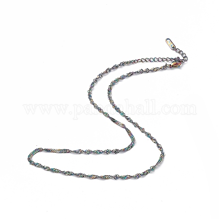 Chapado en iones (ip) 304 collar de cadena de Singapur de acero inoxidable para hombres y mujeres NJEW-K245-013D-1