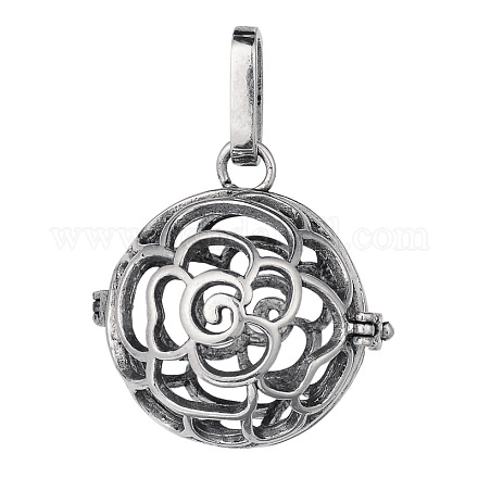 Brass Hollow Round with Rose Cage Pendants KK-E662-20AS-NR-1