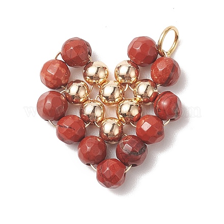 Natural Red Jasper Copper Wire Wrapped Pendants PALLOY-JF02037-04-1