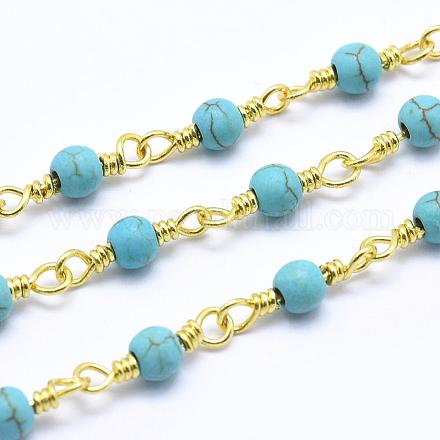 Synthetic Turquoise Handmade Beaded Chains CHC-L036-22D-4mm-1