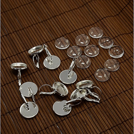 Clear Domed Glass Cabochon Cover and Brass Leverback Earring Settings for DIY DIY-X0160-S-RS-1