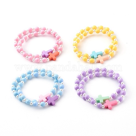 Bracelets de perles extensibles acryliques opaques pour enfants X-BJEW-JB06230-1
