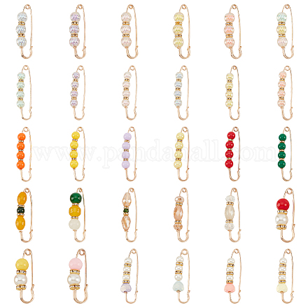Pandahall elit 30 stücke 30 stil kunststoff runde & herz & ovale perlen sicherheitsnadel broschen set SJEW-PH0001-09-1