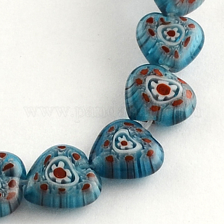 Heart Handmade Millefiori Glass Beads Strands LK-R004-10C-1
