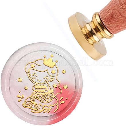 CRASPIRE Wax Seal Stamp Mermaid Vintage Sealing Wax Stamps Stars 30mm 1.18inch Removable Brass Head Sealing Stamp with Wooden Handle for Wedding Invitations Valentine's Day Christmas Thanksgiving AJEW-WH0184-0059-1