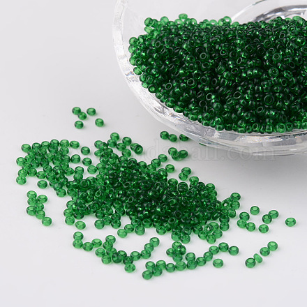 Green 11/0 Grade A Round Transparent Glass Seed Beads X-SEED-Q006-F22-1