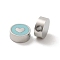 304 Stainless Steel Enamel Beads, Flat Round with Heart, Stainless Steel Color, Sky Blue, 8x3mm, Hole: 1.8mm