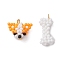 2Pcs 2 Styles Glass Seed Beaded Pendants, Dog & Bone, with 304 Stainless Steel Jump Ring and Iron Pins, Mixed Color, 14~19.5x9.5~16.5x5.5~10mm, Hole: 1.7~3.5mm, 1pc/style