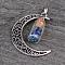Column Glass Bottle with Lapis Lazuli inside Pendants, with Moon Alloy Finding and 304 Stainless Steel Findings, 41x29x10mm, Hole: 7x4mm