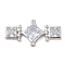 Brass Micro Pave Clear Cubic Zirconia Multi-Strand Links, Rhombus Square Glass Links, Real Platinum Plated, 21.5x44x6.5mm, Hole: 1.1~1.2x1.6~2.6mm