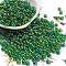 6/0 Inside Colours Fringe Glass Seed Beads, Teardrop, Green, 4.5~5x3.5~4x4~5mm, Hole: 1mm, about 88pcs/10g