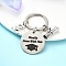 Flat Round Alloy Keychain, with 304 Stainless Steel Rings, Antique Silver & Platinum, 6cm
