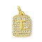 Rack Plating Brass Micro Pave Clear Cubic Zirconia Charms, Long-Lasting Plated, Lead Free & Cadmium Free, Rectangle with Letter Pattern, with Jump Ring, Real 18K Gold Plated, Letter T, 14x9.5x2mm, Hole: 3mm