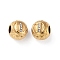 Ion Plating(IP) 304 Stainless Steel Rhinestone European Beads, Round Large Hole Beads, Real 18K Gold Plated, Round with Letter, Letter D, 11x10mm, Hole: 4mm