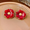 Alloy Enamel Stud Earrings, Flower, Golden, 33x34mm