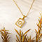 Rectangle 304 Stainless Steel Pave Natural White Shell Initial Pendant Necklaces for Women, Real 18K Gold Plated, Letter O, 15.75 inch(40cm)