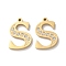 Real 14K Gold Plated 304 Stainless Steel Pendants, with Rhinestone, Letter S, 18.5x13.5x2mm, Hole: 1.2mm