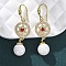 Brass Micro Pave Clear Cubic Zirconia Dangle Earrings, with Enamel and ABS Imitation Pearl, Rack Plating, Long-Lasting Plated, Lead Free & Cadmium Free, Flat Round & Star, Real 18K Gold Plated, 40x13mm