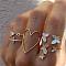 5Pcs Alloy with Crystal Rhinestone Finger Rings, Heart/Butterfly/Cross, Golden, Inner Diameter: 16~19mm