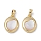 Brass Pave Shell Pendants, Oval Charms, Real 18K Gold Plated, 16.5x12x4mm, Hole: 2x4.5mm