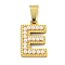 Ion Plating(IP) 304 Stainless Steel Pendants, with ABS Imitation Pearl, Letter E, 17x11x3mm, Hole: 6x3mm