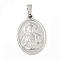 Non-Tarnish 304 Stainless Steel Pendants, Religious Theme Charm, Oval with Saint, Stainless Steel Color, 24x16x2~2.5mm, Hole: 5x3mm