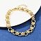304 Stainless Steel Link Chain Bracelets, Flat Round, Ion Plating(IP), Golden, 6-3/4 inch(17.3cm)