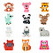 Pandahall 12Pcs 12 Styles Food Grade Silicone Focal Beads, Animal Theme, Mixed Color, 25~32x17.5~30x6.5~10mm, Hole: 1.8~3.5mm, 1pc/style
