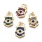 Brass Micro Pave Cubic Zirconia Pendants, with Jump Rings, Lock, Real 18K Gold Plated, Mixed Color, 25x15x3mm, Hole: 3mm