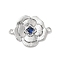 Brass Pave Glass Connector Charms, Flower Links, Real Platinum Plated, Medium Blue, 17x22.5x3mm, Hole: 1.4mm