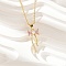 Brass Micro Pave Cubic Zirconia Pendant Necklaces, with Plastic Pearl, Bowknot, Golden, 16.38 inch(41.6cm)