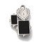 304 Stainless Steel Manual Polishing Charms, with Black Acrylic, Heart & Rectangle, Stainless Steel Color, 15x10x2mm, Hole: 1.2mm