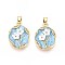Brass Micro Pave Cubic Zirconia Pendants, with Resin & Enamel, Oval & Flower, Real 18K Gold Plated, Oval, 23x17x3.5mm, Hole: 5.5x2.5mm