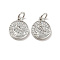Flat Round with Swan Pattern Brass Micro Pave Clear Cubic Zirconia Charms, with Jump Rings, Cadmium Free & Lead Free, Platinum, 13x10.5x1.4mm, Hole: 3mm