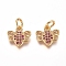 Brass Micro Pave Cubic Zirconia Charms, with Jump Rings, Bees, Magenta & PeachPuff, Golden, 10x11x2mm, Hole: 3mm