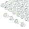 Electroplate Glass Beads, Flat Round with Letter, Clear, Letter T, 9.5~10x4~5mm, Hole: 1mm, about 30pcs/set