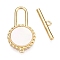 Brass Toggle Clasps, with Shell, Flat Round, Real 18K Gold Plated, 21.5x10x1.5mm, Hole: 1mm, Bar: 4x17x1.5mm, Hole: 1.4mm