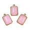 Natural Rose Quartz Pendants, with 304 Stainless Steel Findings, Rectangle Charms, Golden, 19.5x12x6~6.5mm, Hole: 1.7mm