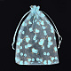 プリントオーガンジーバッグ巾着袋  ギフトバッグ  グリッターパウダー付き  ハートを付きの矩形  空色  19~20.5x13.5~14cm X-OP-S010-01C-2